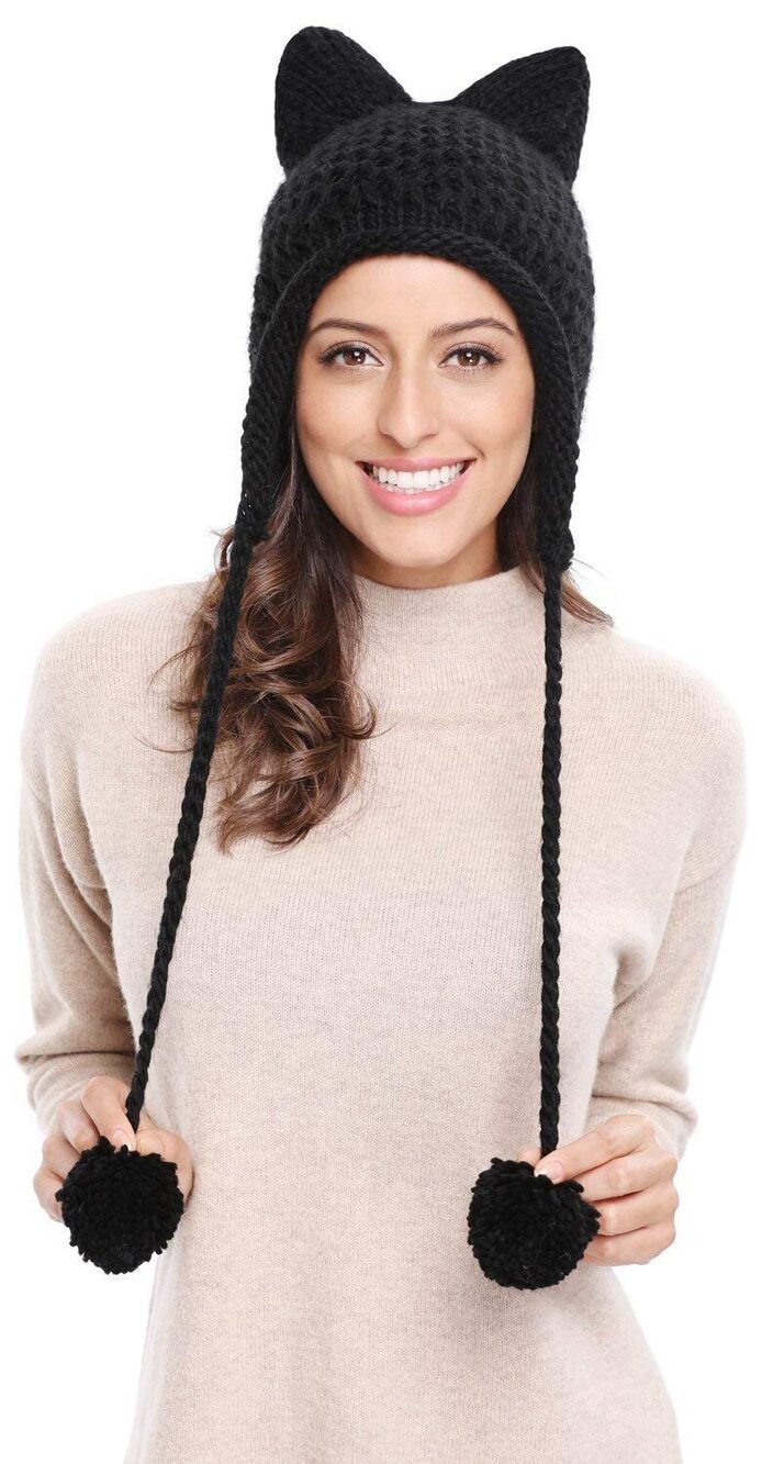 9607 Cat Ears Knit Hat & Tulle Skirt Set - Black - Picture 2 of 7